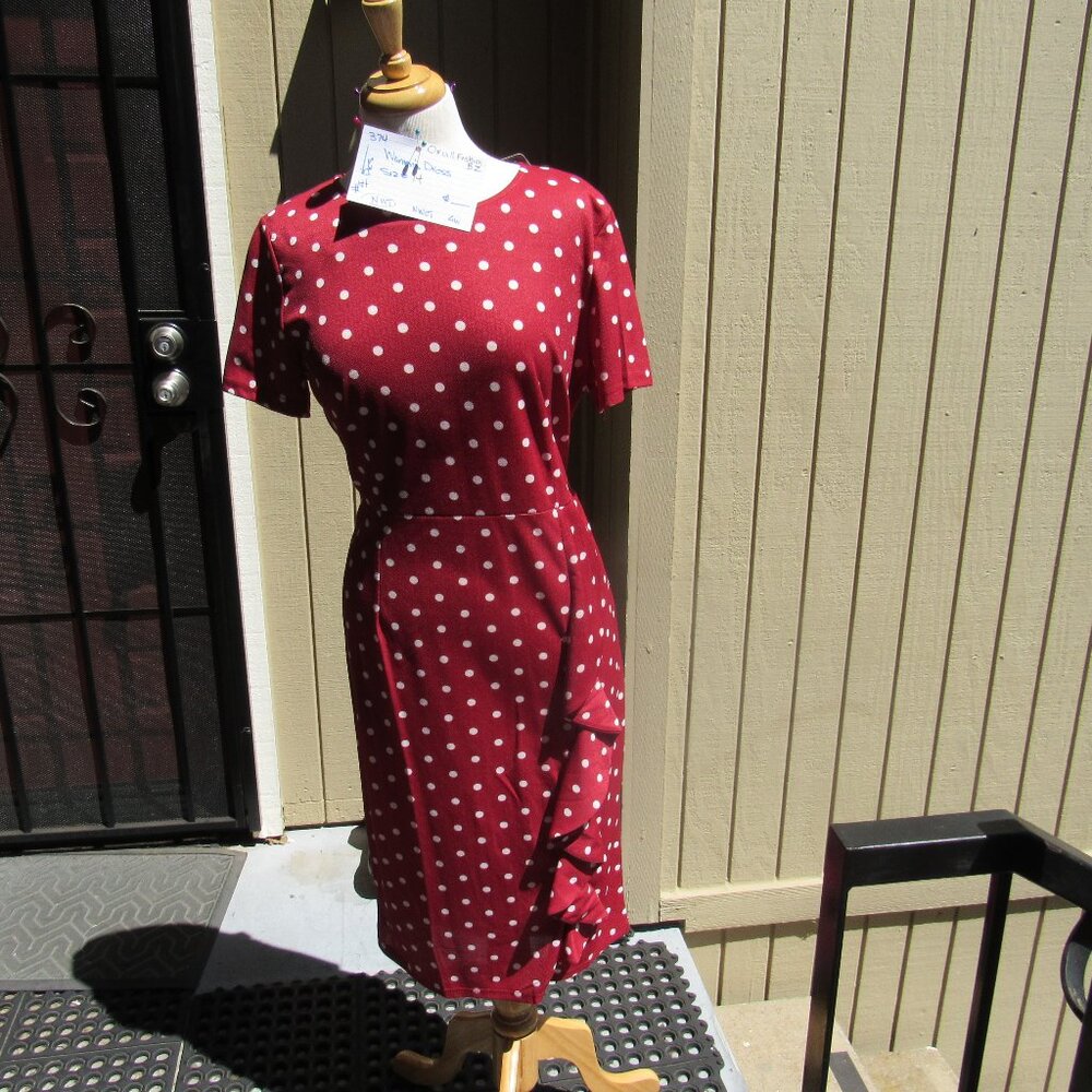 #374  NEW WOMEN'S RED POLKA DOT DRESS BY OXIULI FASHION  (SIZE 14)